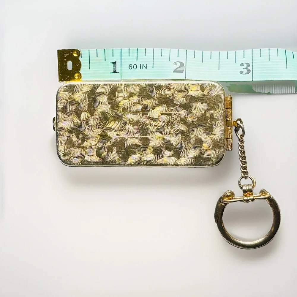 Vintage Gold Tone Charge Plate Holder Keychain Case Red Velvet Lining 1950s.